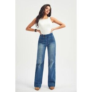 Betabrand Farah Jeans Women Size XL High Waist Wide Leg Denim Pants Inseam 31"